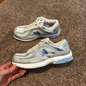 New Balance White and Blue Running Shoes